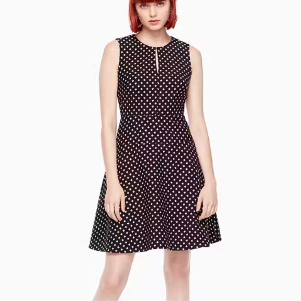 Brand New Kate Spade Diamond Jacquard A-line Dress Black Lined Sleeveless
